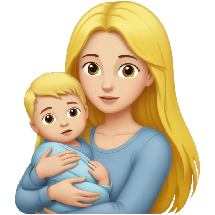 mom with long brown hair holding boy baby with yellow hair emoji