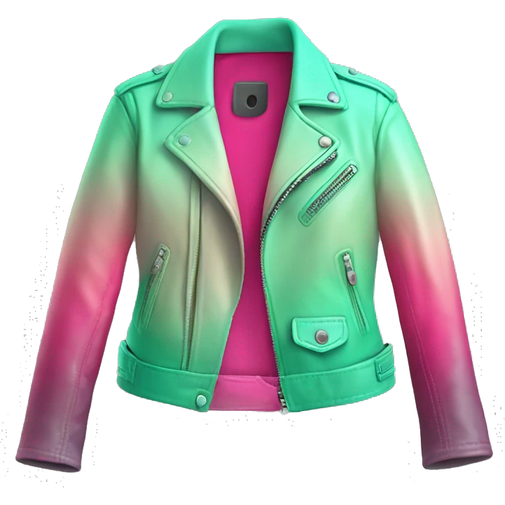 Realistic open hot pink to mint green ombre fashion leather jacket isolated.  emoji