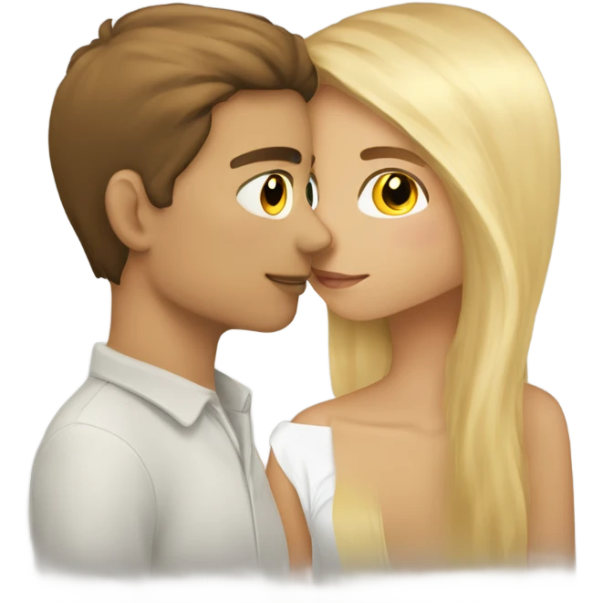 beautiful girl with long brown hair kissing blonde hair boy emoji