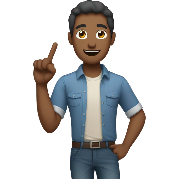 brown skinned man with his hand in the doing a shaka , there is a speech bubble saying “yoza”, he is wearing a blue shirt  emoji