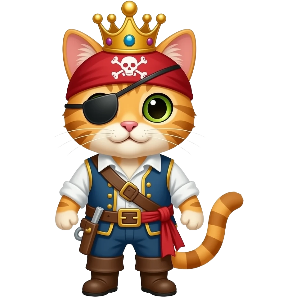 Pirate male cat with crown emoji
