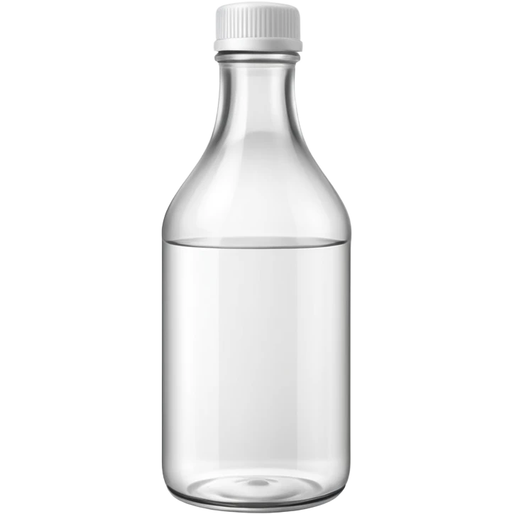 white vinegar bottle upright clear smooth slightly curved transparent colorless reflective liquid plain white or light cap no label no branding no extras soft lighting emoji scale emoji