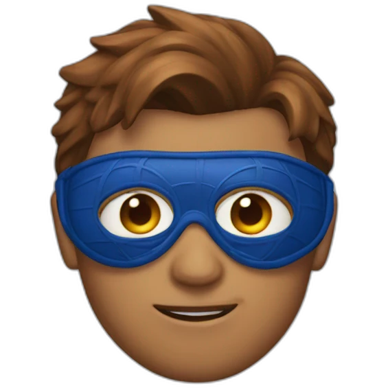 Moon emoji with brown hair wearing a spider-man mask emoji