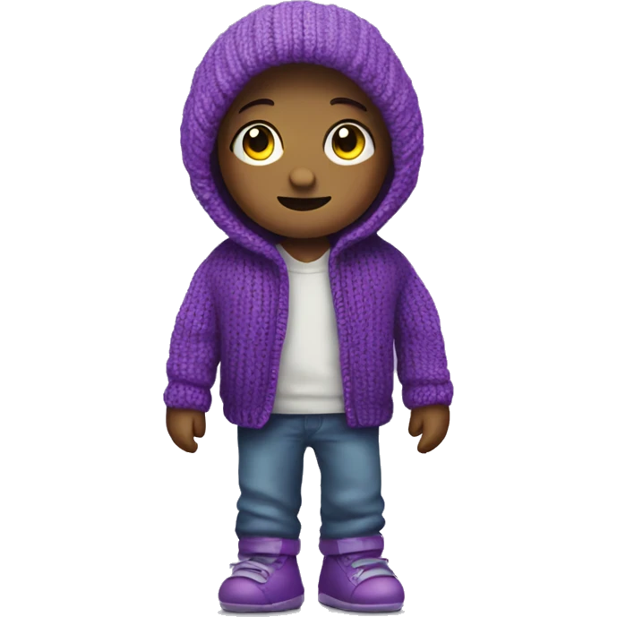 cute, cute robot-kid, in a knitted purple jacket.  emoji