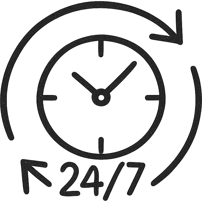 Google Material Design icon for '24/7 Access' illustrating a minimalist clock, simple sun and moon, or clean infinite loop. emoji
