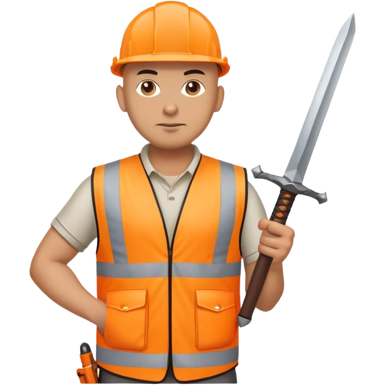 Bald Telecoms engineer in orange hi vis with sword emoji