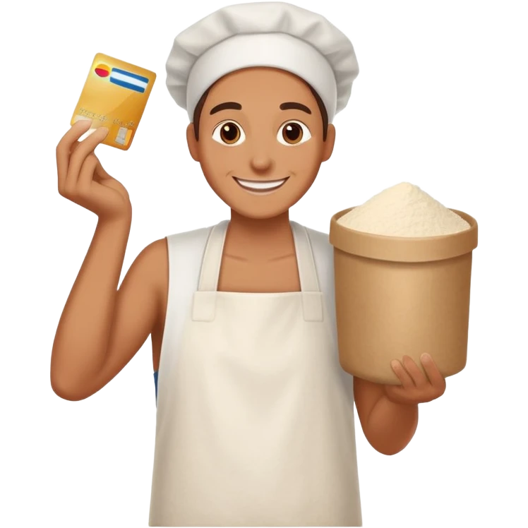 Happy with credit card and pile of flour emoji