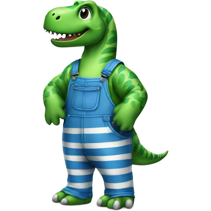 Green Dinosaur in a blue and white striped overalls emoji