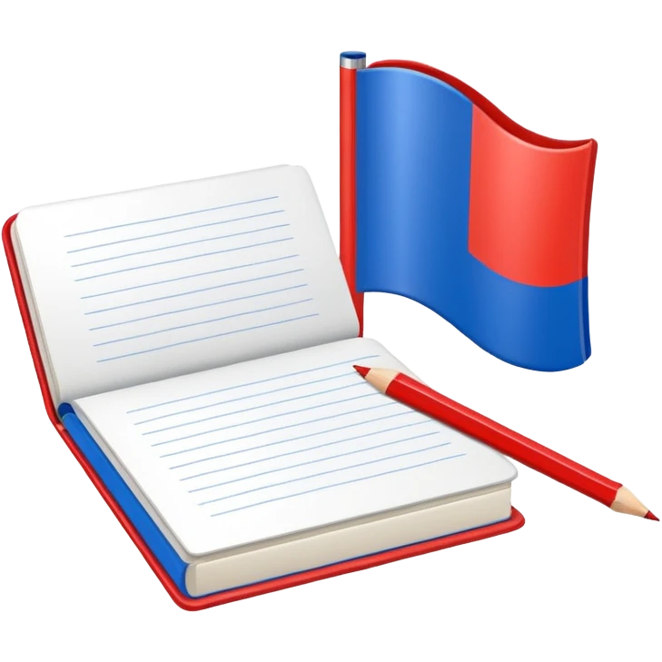 book with Russian flag colors, open notebook and pencil nearby emoji