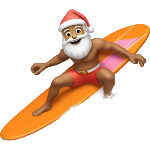 tan skin light pink santa claus surfing on an orange surf board emoji
