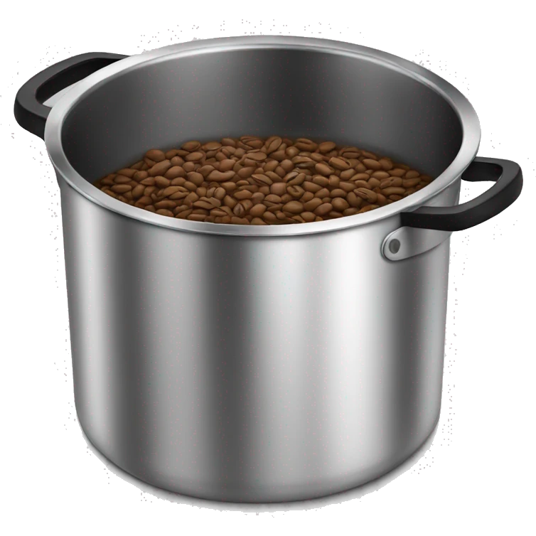 Stainless steel pot with black handlers, beans inside emoji