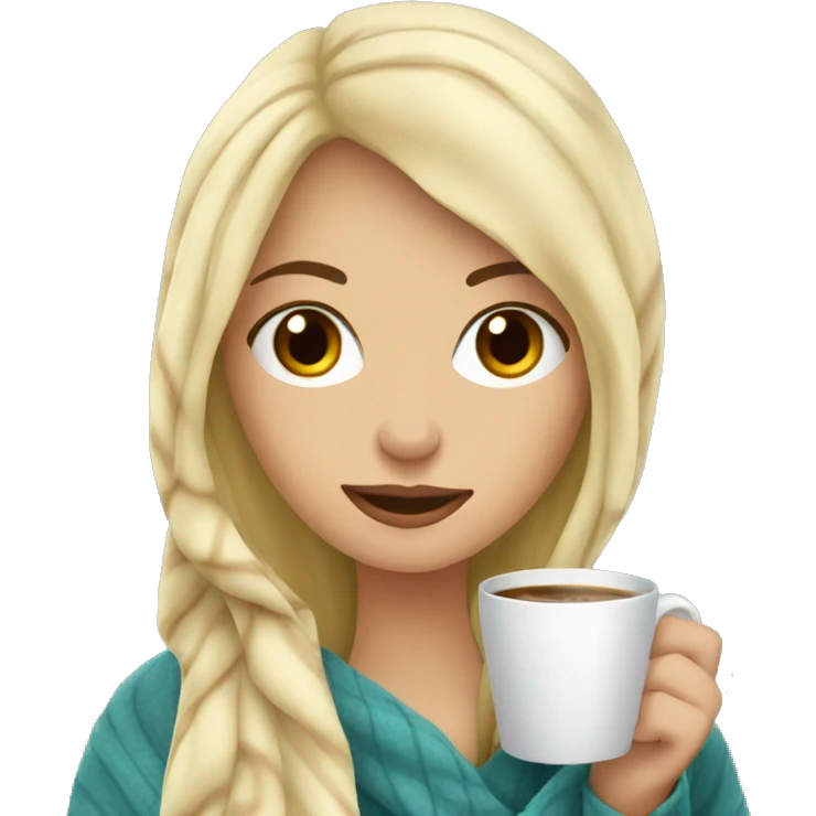 Blonde girl drinking coffee in blanket  emoji