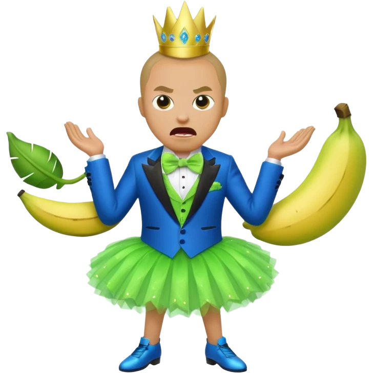 Angry blue banana wearing a sparkly lime green tuxedo and tutu emoji