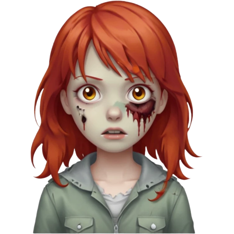 Uma zumbi garota com cabelo vermelho ondulado, medio e franja reta emoji