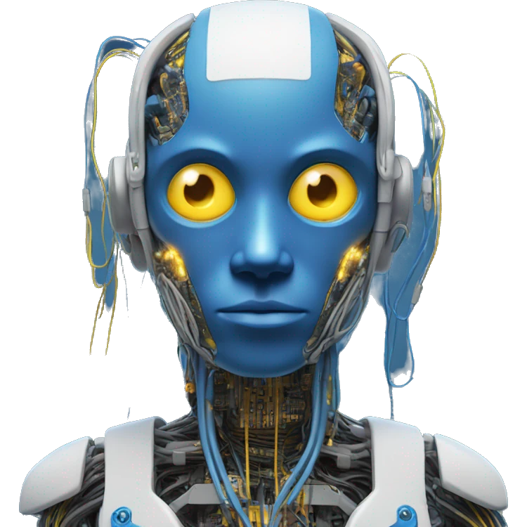 Blue cyborg with yellow eyes wires and circuits  emoji