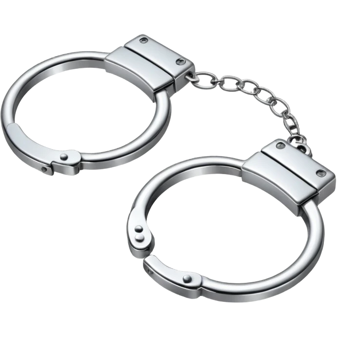 A pair of elegant handcuffs emoji made of silver chrome, smooth rounded design, glossy metallic reflections, luxury fetish aesthetic, minimal iOS emoji style, centered, clean white background emoji