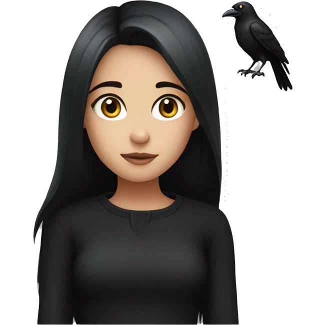 dark hair and eyes with black clothes girl with a crow emoji