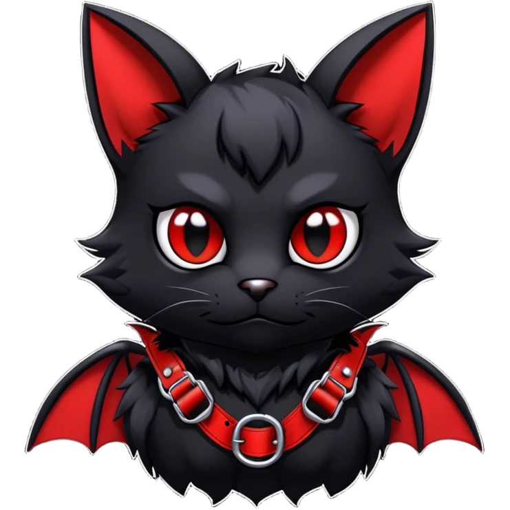 black edgy emo furry bat-cat-fursona-Fakémon with a red chest harness  emoji