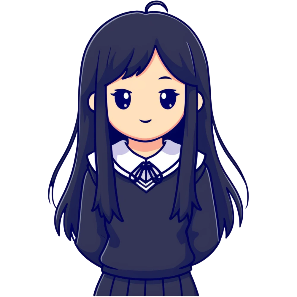 Happy Japanese schoolgirl with long black hair and blushing face emoji
