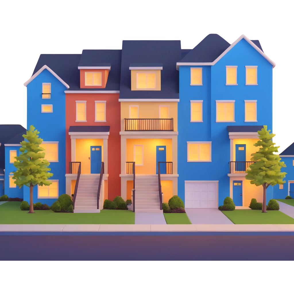 townhomes at sunset with warm lighting emoji