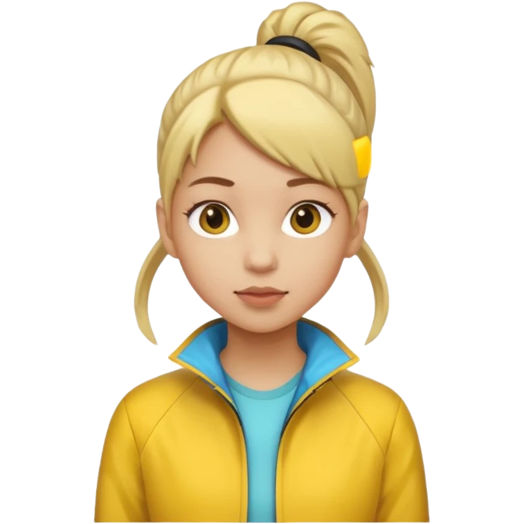 girl with yellow jacket, pony tail. emoji