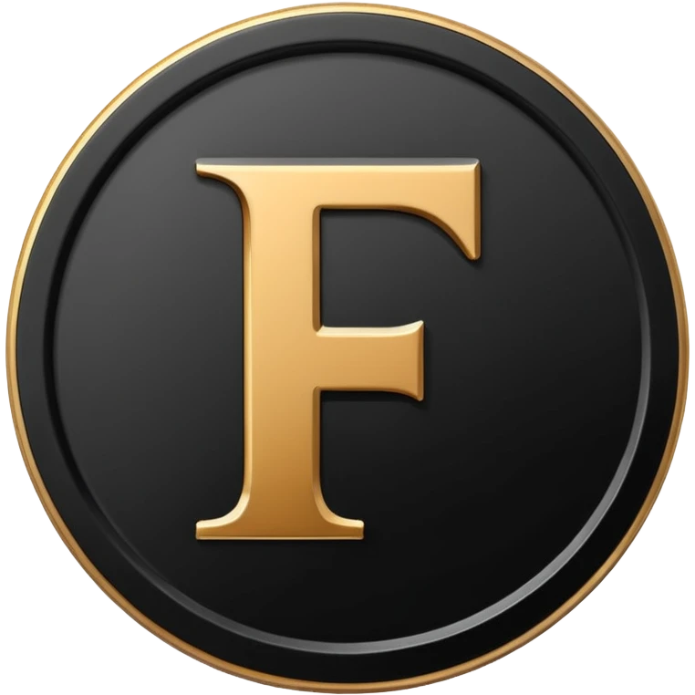 Emoji icon of a black coin with engraved letter F, minimalist style, isolated emoji