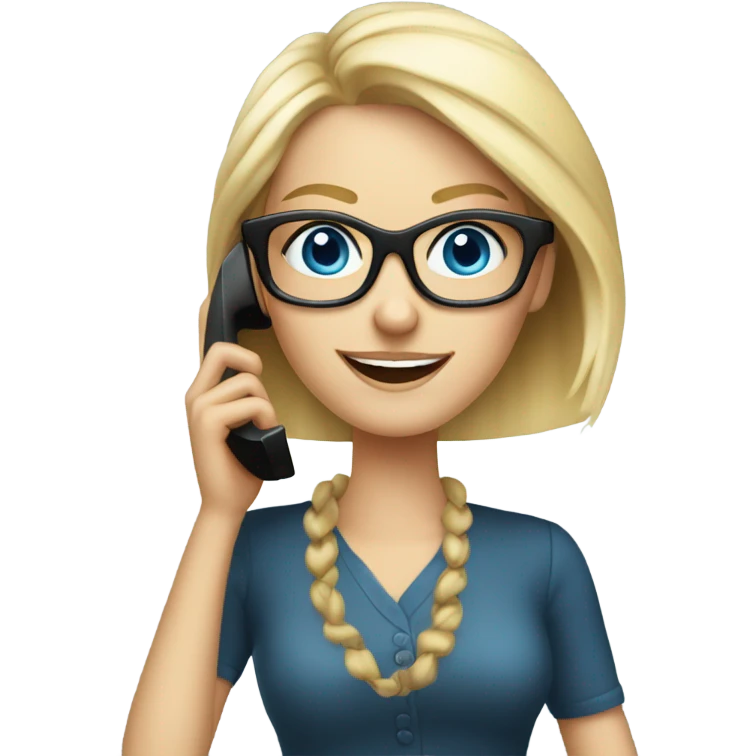 Elegant real blonde girl with glasses happy blue eyes talking on a phone  emoji