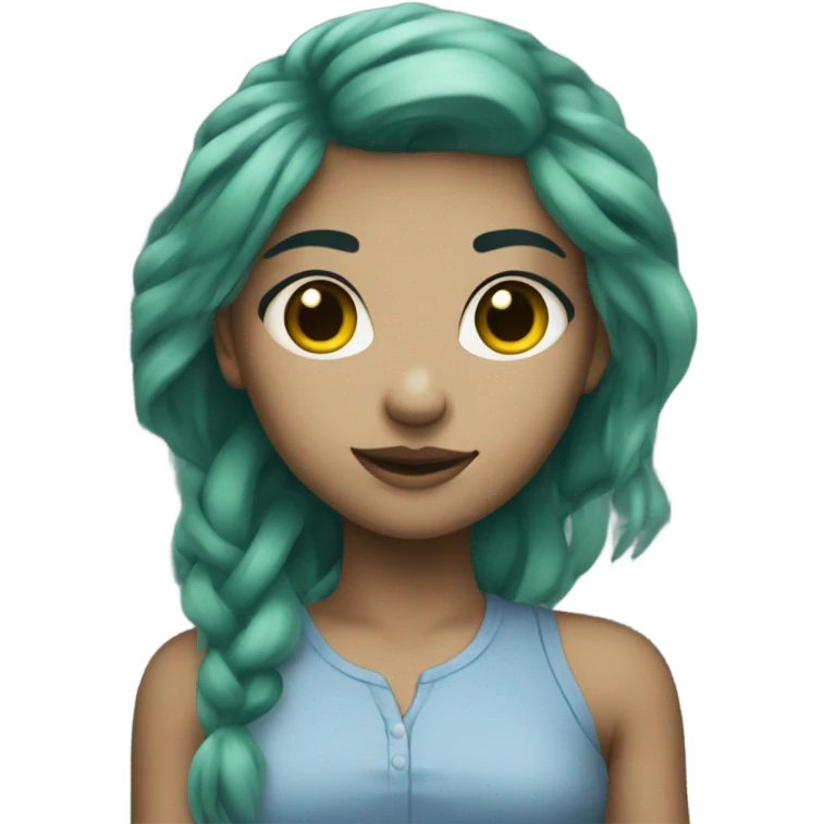 pretty girl with greenish blueish hair that’s very very dark and beautiful face and body emoji