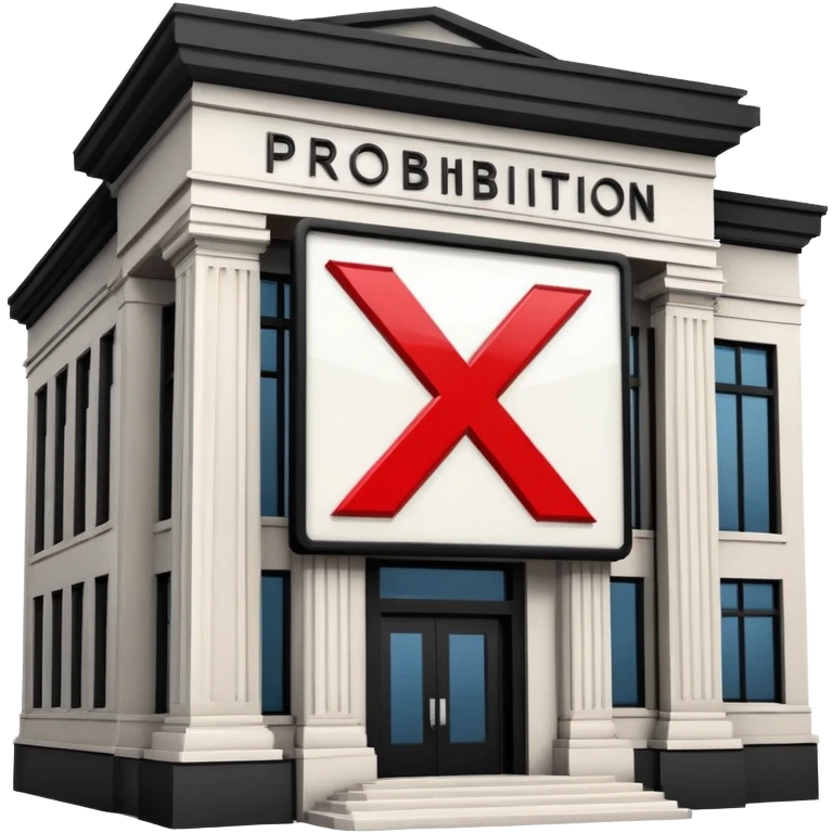 bank building with a large red X over it, prohibition sign emoji
