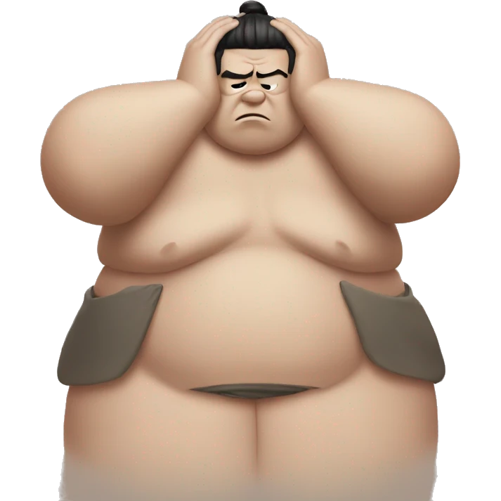 SUMO one hand on his head, worry face, head only. not full body, emoji