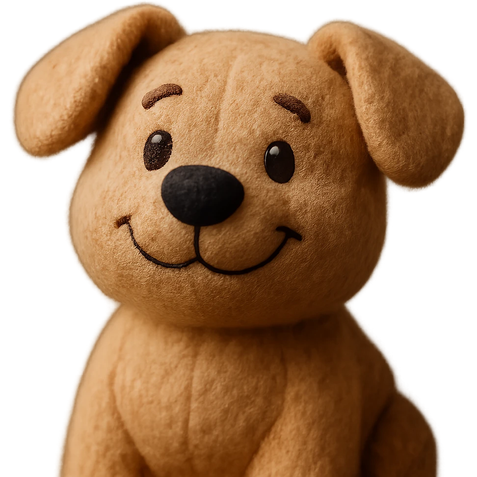 a happy dog plush portrait, fluffy and cute emoji