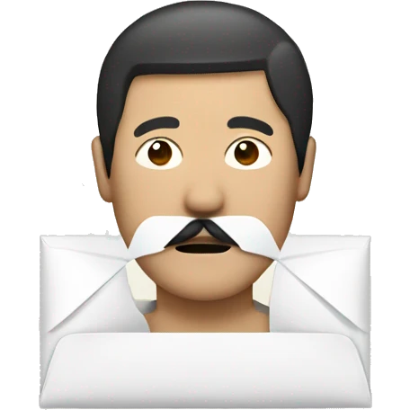 moustache asian man with  bandage envelope face emoji