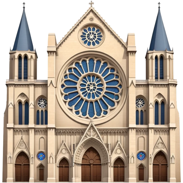 Notre Dame Cathedral in Paris with its iconic Gothic architecture, twin towers, and rose window emoji