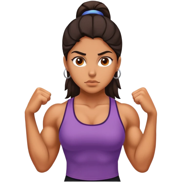 Hispanic girl determined look, muscles emoji