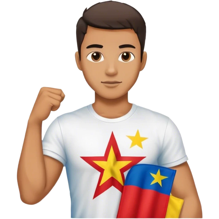 cool guy in white tshirt blue jeans holding Vietnam flag emoji
