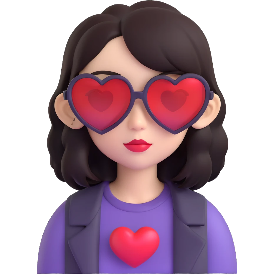 emo girl with heart-shaped sunglasses, dark hair, mysterious vibe emoji