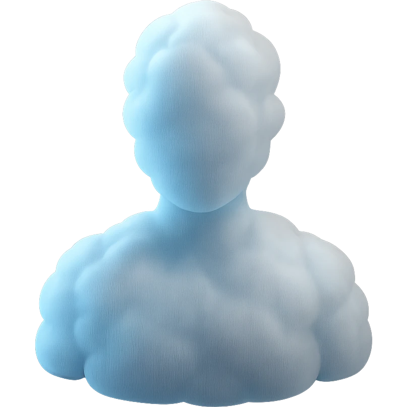 shoulder up, person made of white fluffy clouds, front view, matte glass style emoji
