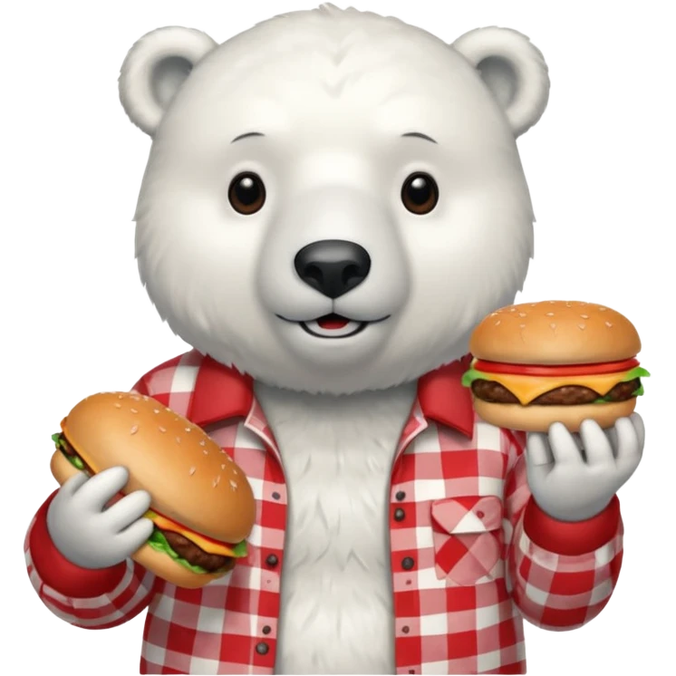 polar bear with burger wearing red checkered shirt emoji