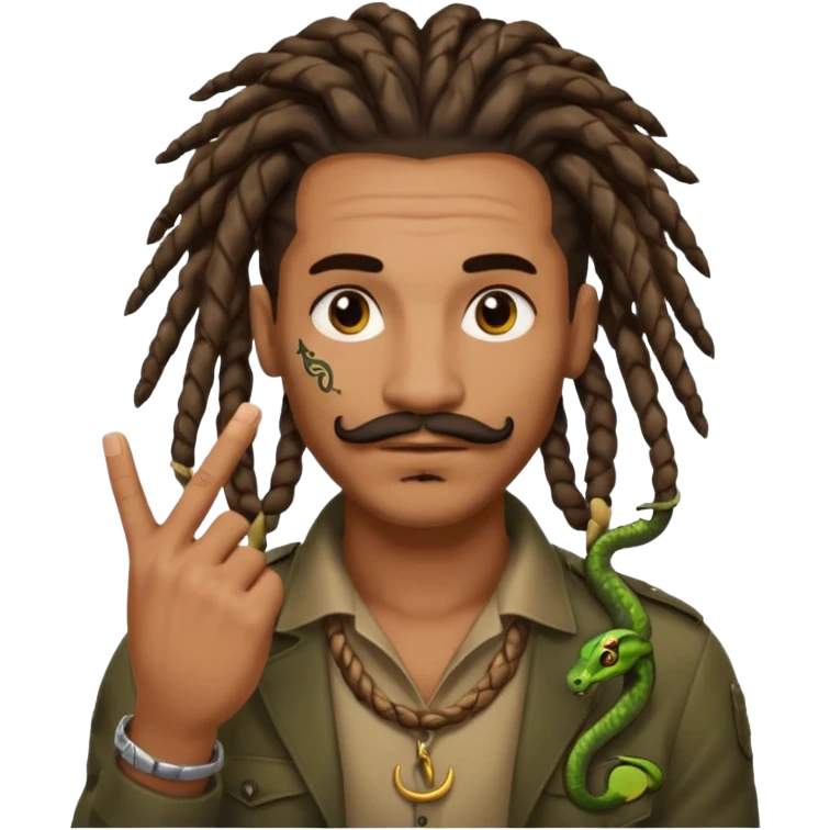 Black man with dreads and snake tattoo on forehead making a mustache with index finger emoji