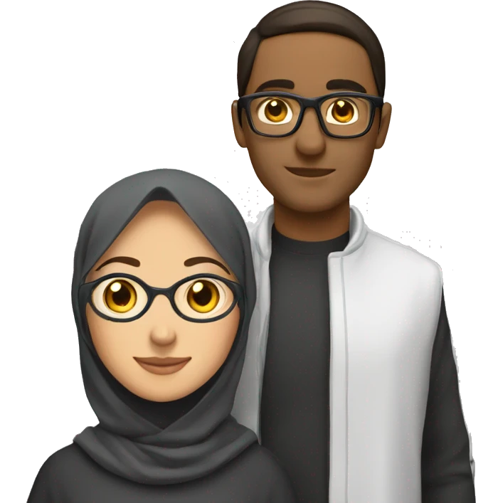 A brune couple wearing glassand the girl wearing hijab emoji