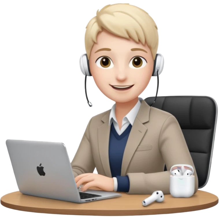 video meeting via laptop smiling person with airpods  emoji