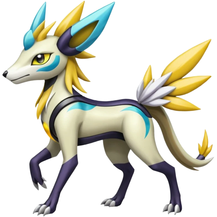 Colorful Futuristic Meloetta-Silvally-Manectric-Solgaleo-Raikou-Pokémon-Digimon-Fakémon-fusion-hybrid-creature emoji