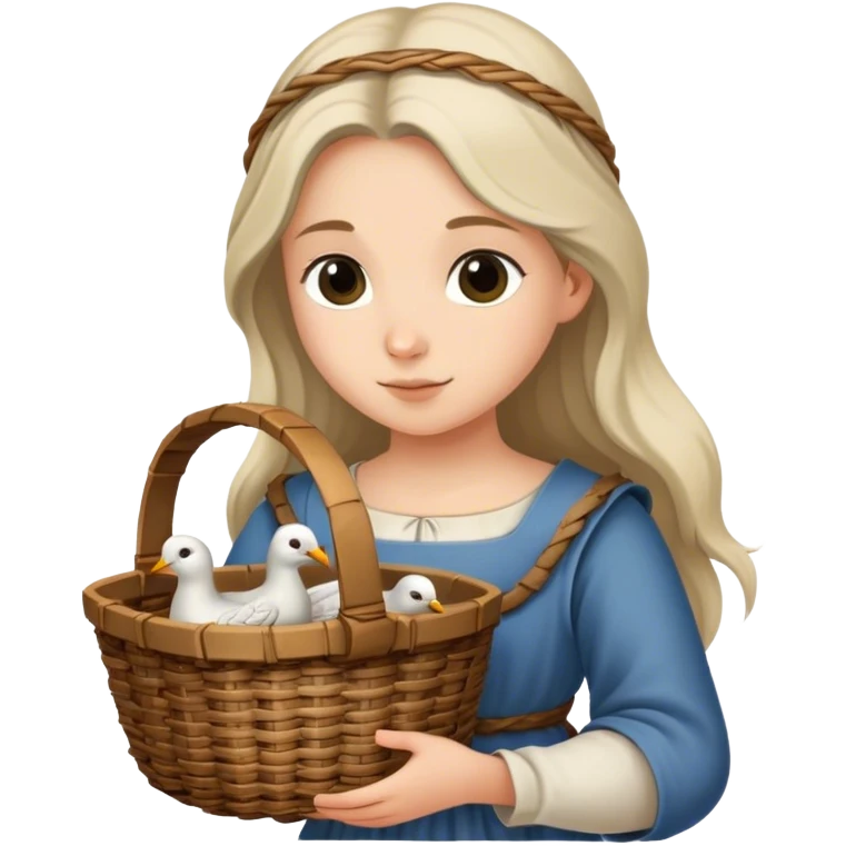 girl carrying wicker basket with turtledoves, medieval age emoji