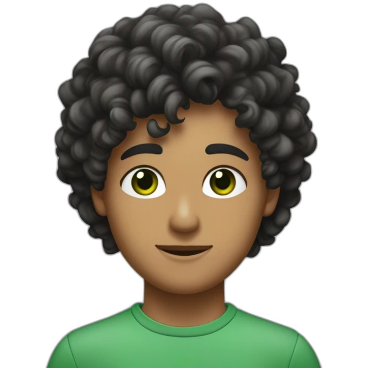 Jeune homme Algérien avec des cheveux noir curly et des yeux vert et un jawline charp emoji