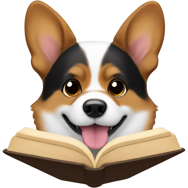 Black and brown corgi reading a book emoji