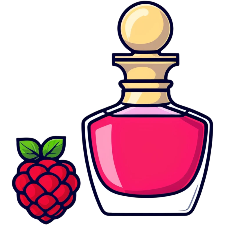AVON women's perfume bottle next to a red raspberry bottle emoji