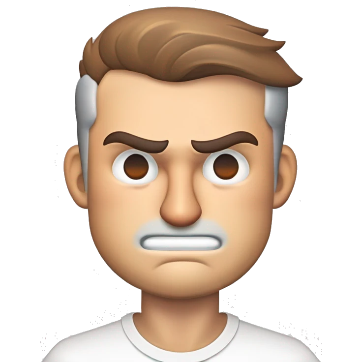 Angry CFO - light brown hair, light grey eyes, wearing white t-shirt, no facial hair emoji