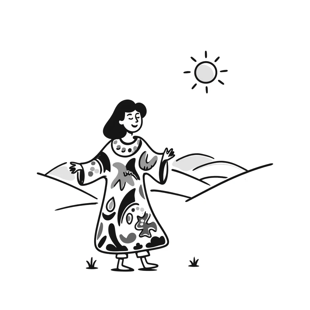 person wearing a caftan, no headscarf, having fun in the desert emoji