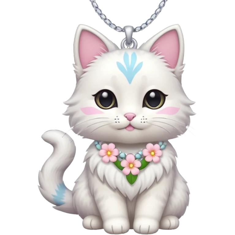 A cute chibi cat with hawaiian pastel flower necklace, posing proudly. emoji