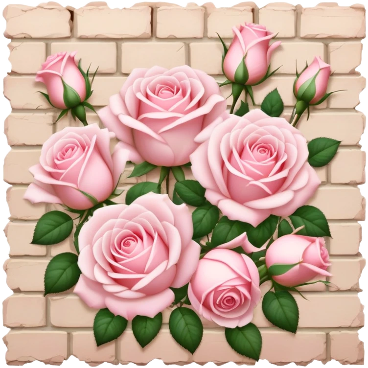 Light pink roses surrounding a beige brick wall emoji